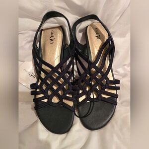 East 5th Navy Strappy Woven Slingback Sandals